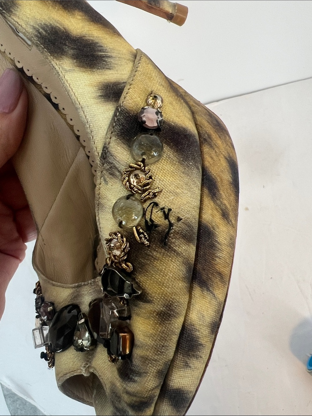 Oscar de la Renta Jeweled Slingback animal print Heels Vintage - Picture 13 of 14